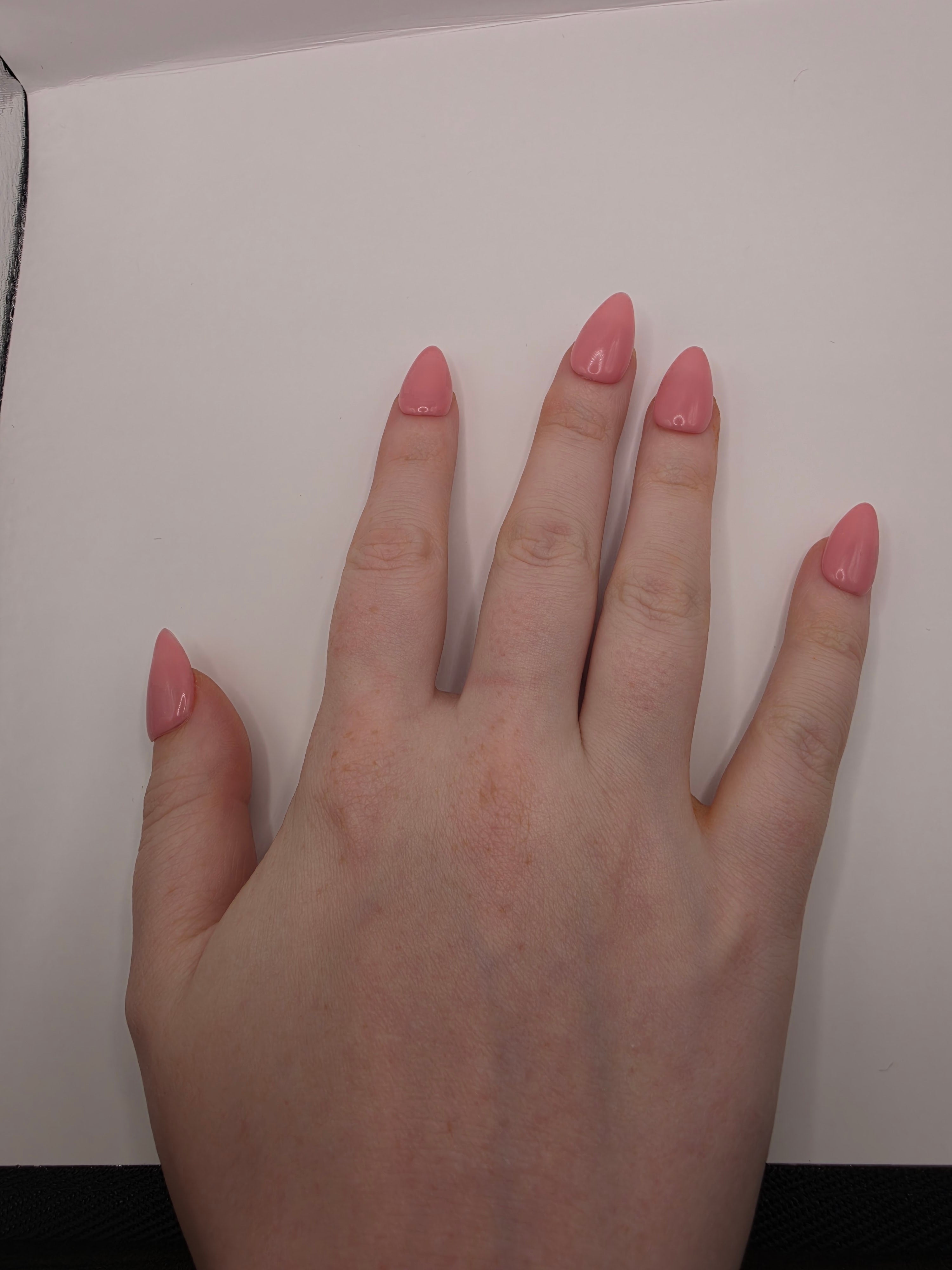 #6 Base Coat: A perfect soft pink gel polish freatured on short almond nails