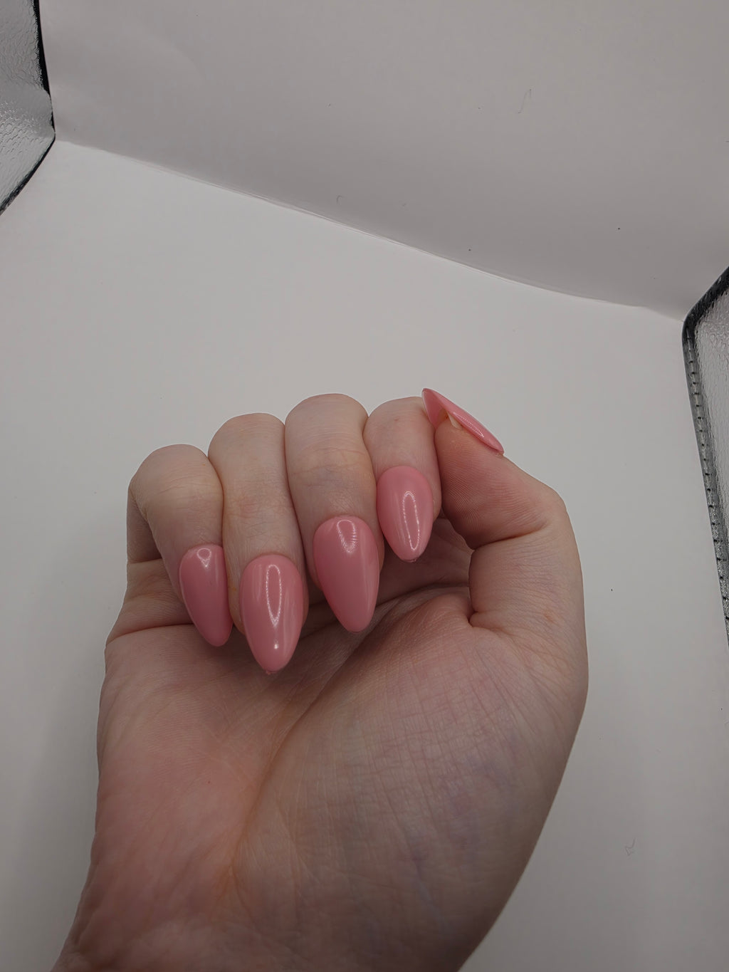 #6 Base Coat: A perfect soft pink gel polish freatured on short almond nails