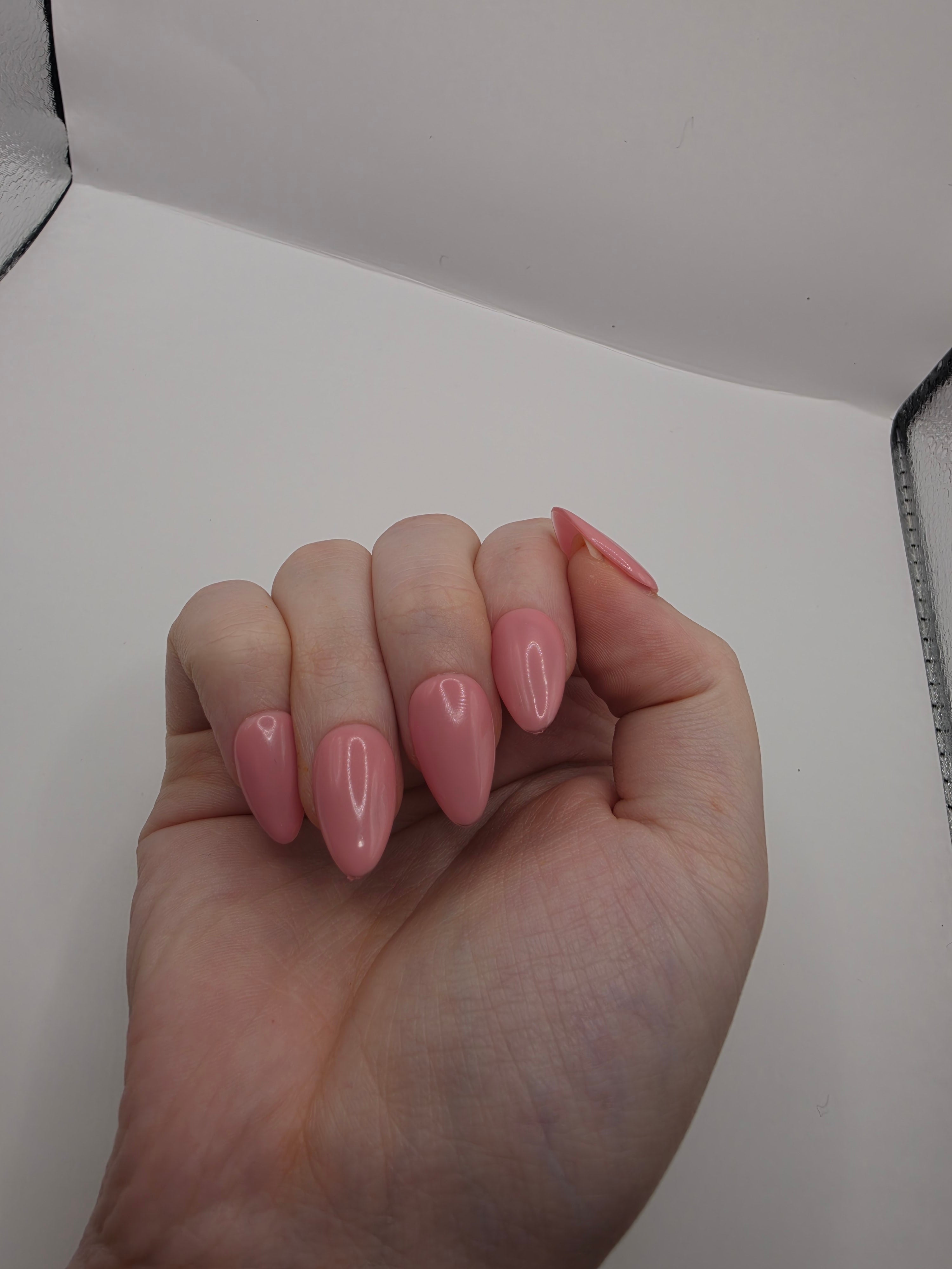 #6 Base Coat: A perfect soft pink gel polish freatured on short almond nails