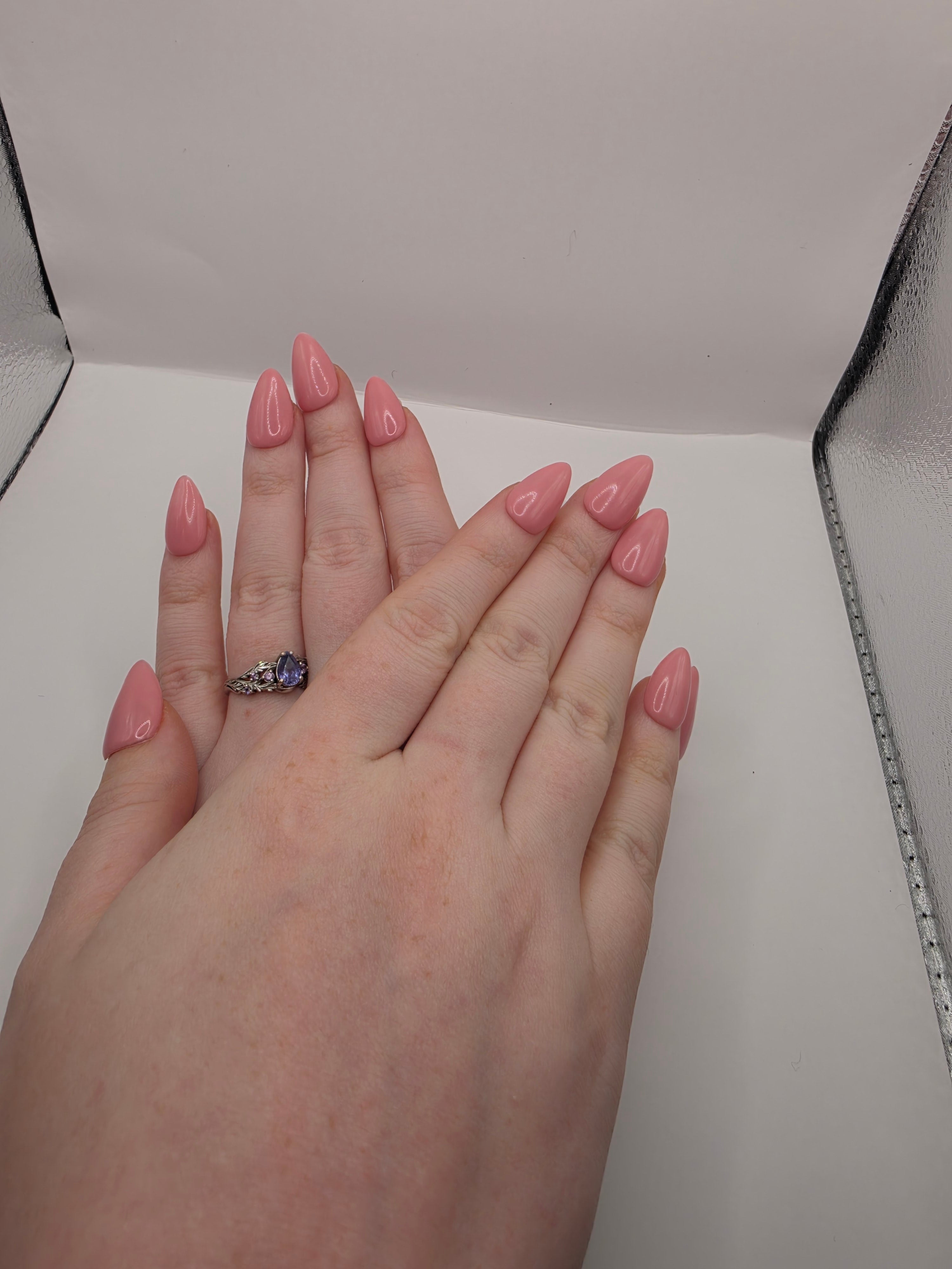 #6 Base Coat: A perfect soft pink gel polish freatured on short almond nails