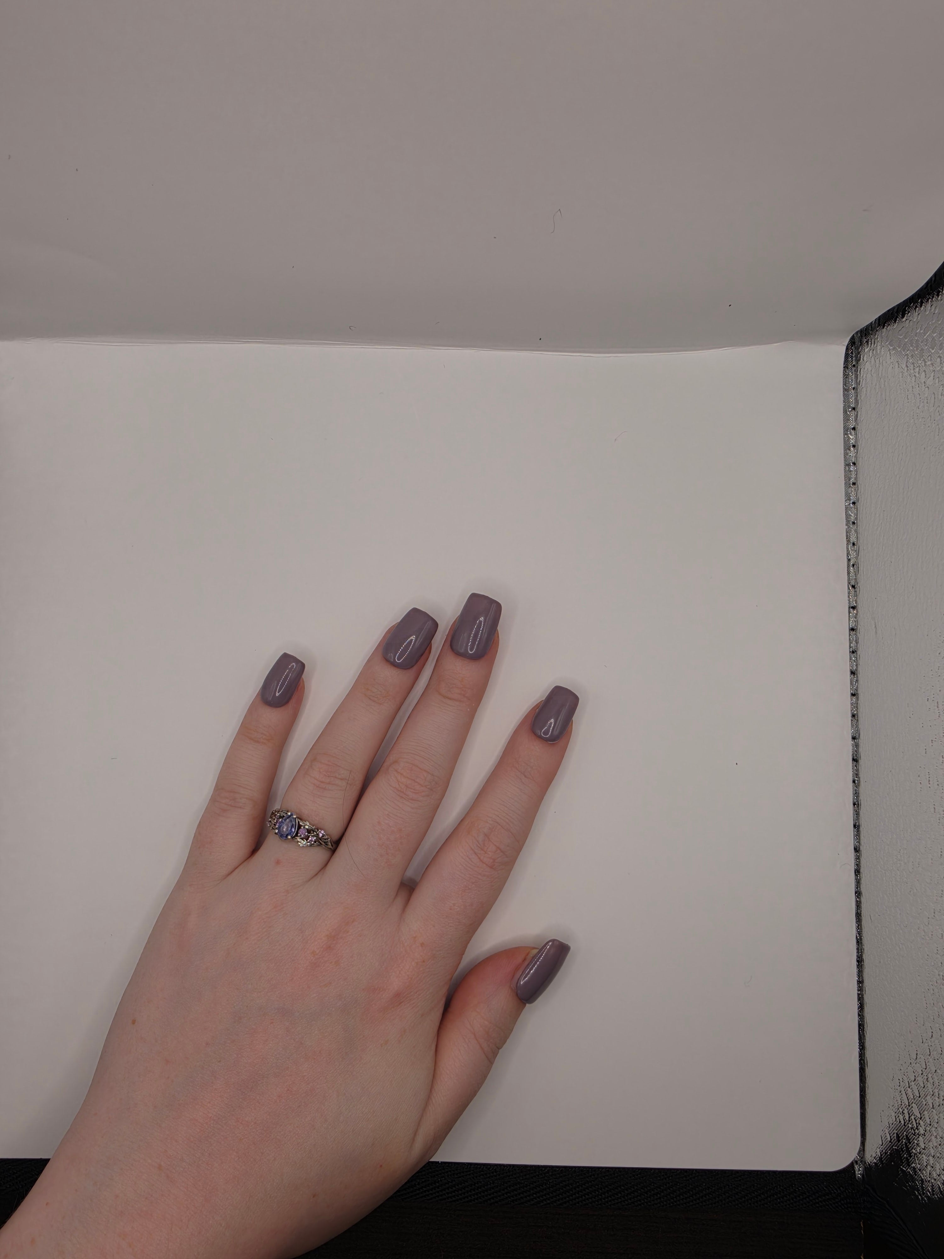 Short Coffin Nails with Dusty Gray-Purple Solid Color