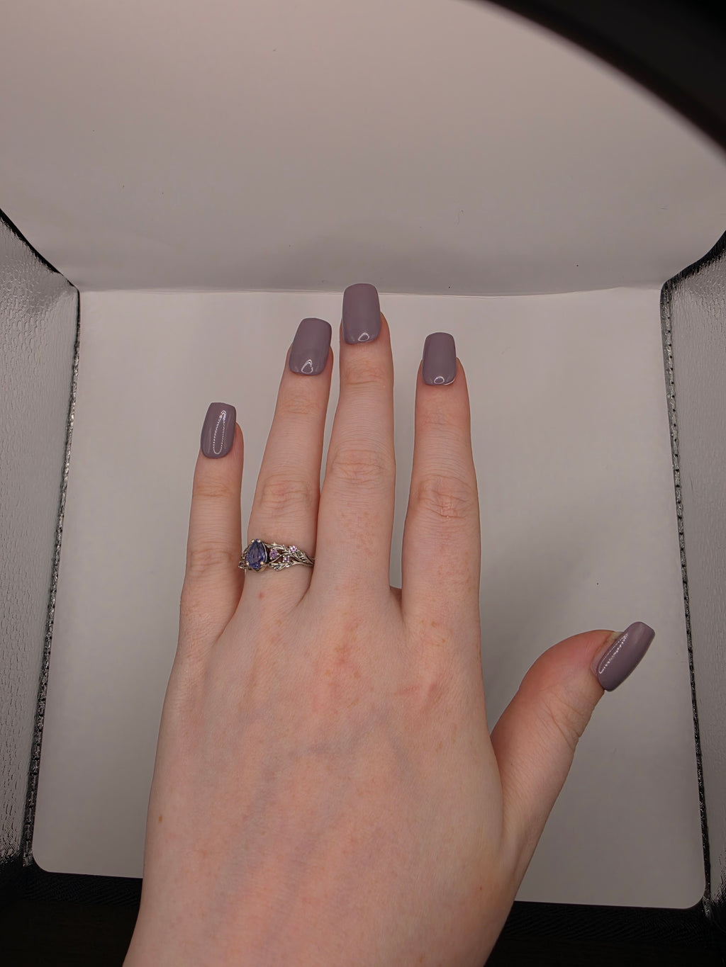 Short Coffin Nails with Dusty Gray-Purple Solid Color