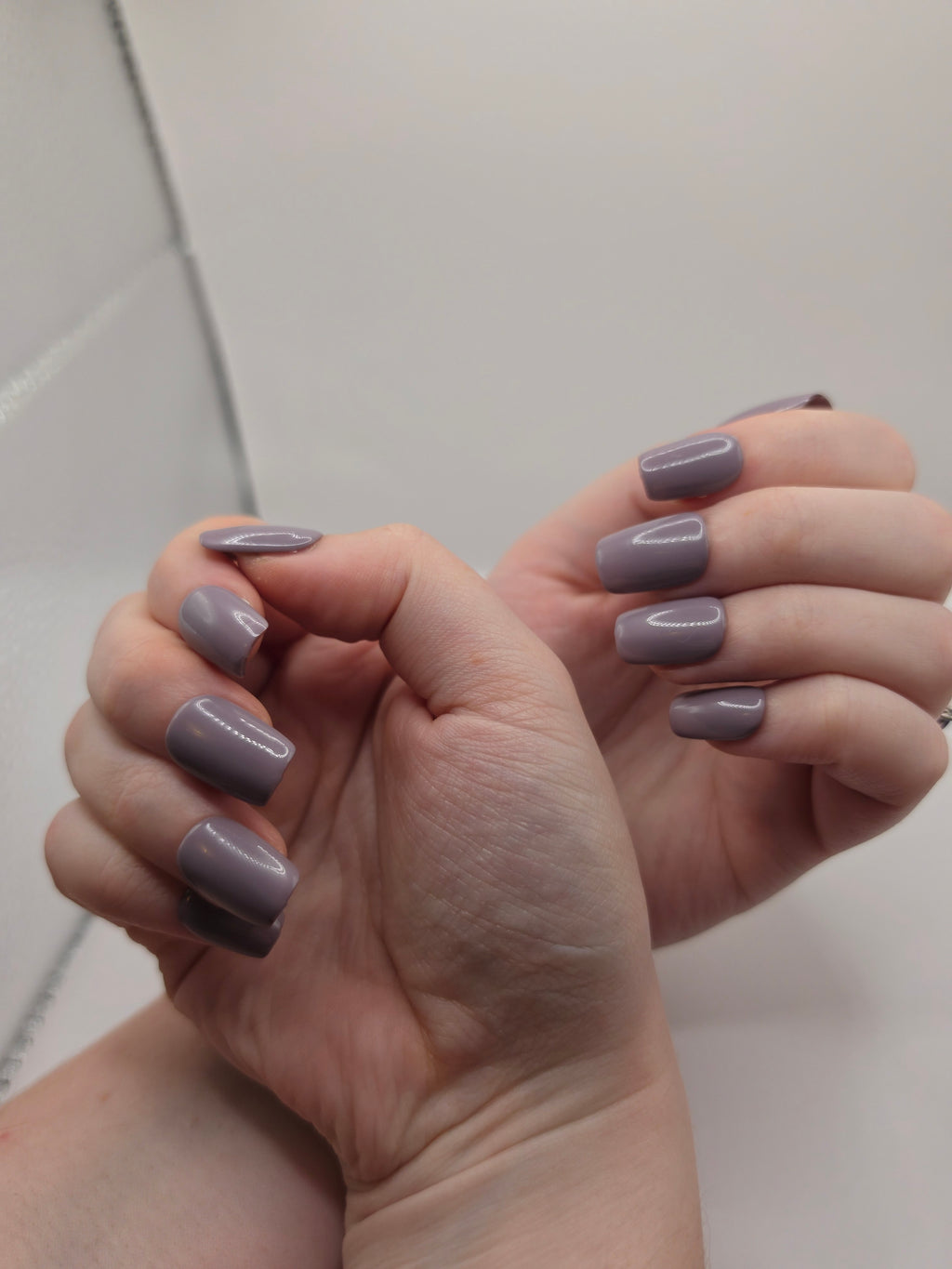 Short Coffin Nails with Dusty Gray-Purple Solid Color